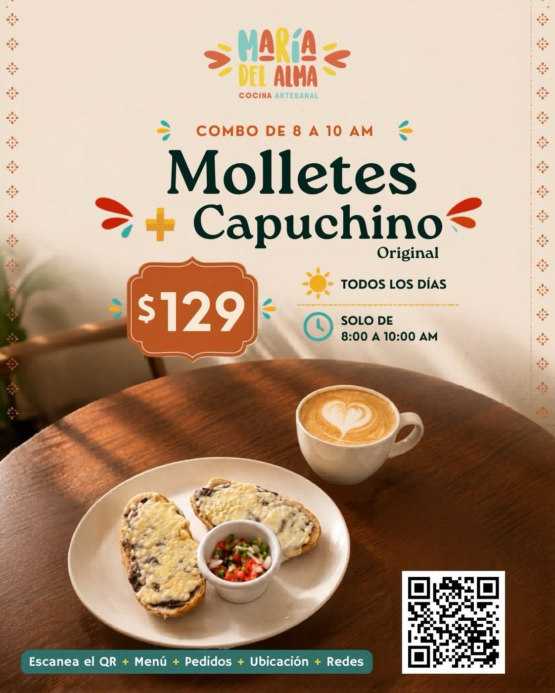 Combo Molletes y Capuchino